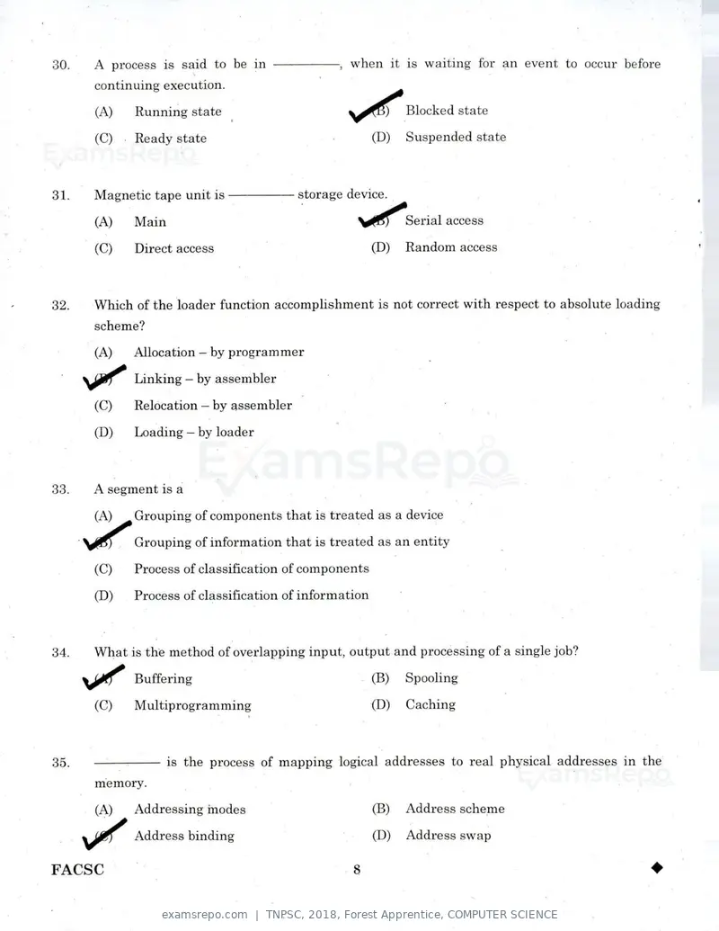 TNPSC 2018 question paper, Forest Apprentice, COMPUTER SCIENCE, page 7 of 36