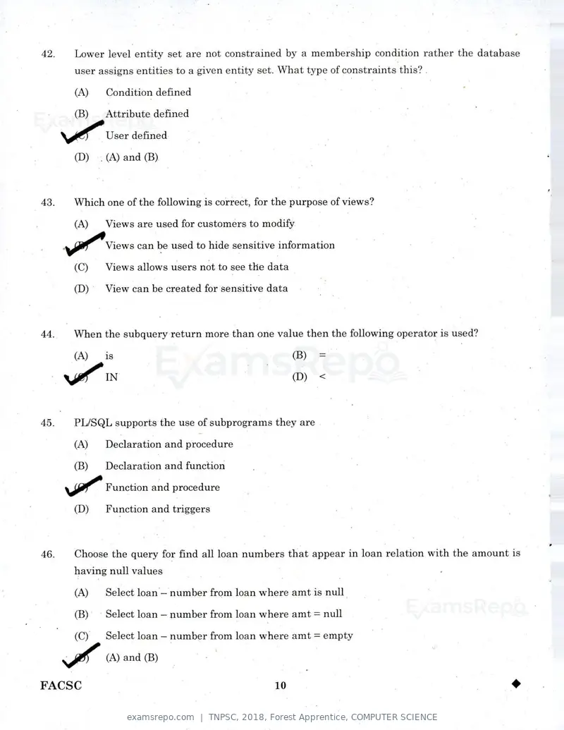 TNPSC 2018 question paper, Forest Apprentice, COMPUTER SCIENCE, page 9 of 36