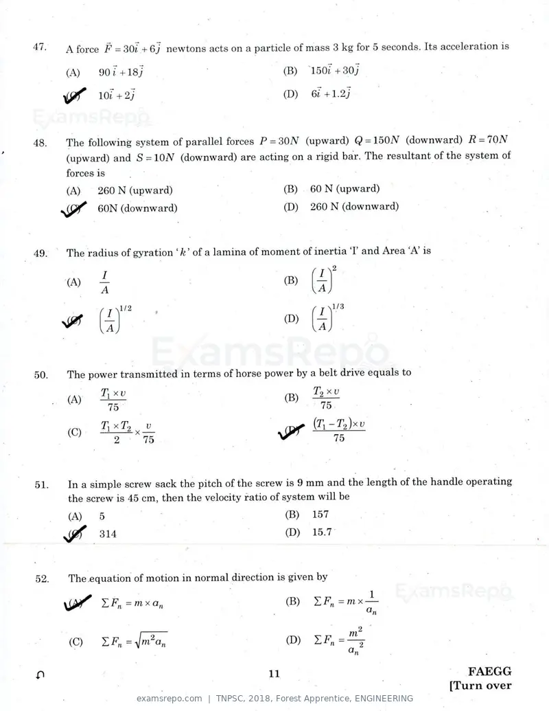 TNPSC 2018 question paper, Forest Apprentice, ENGINEERING, page 10 of 36
