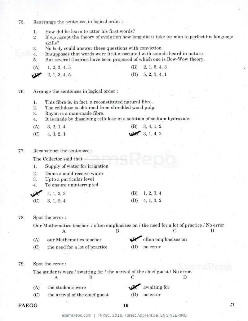 TNPSC 2018 question paper, Forest Apprentice, ENGINEERING, page 15 of 36