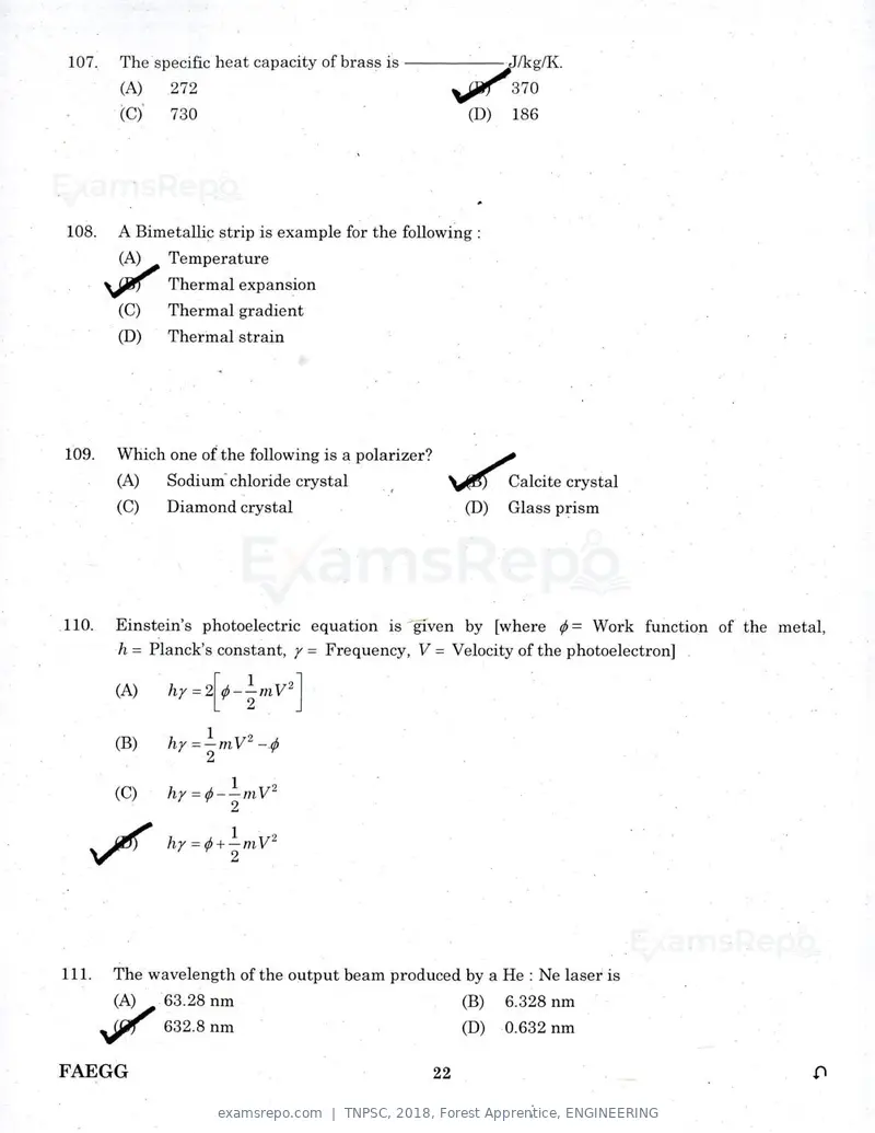 TNPSC 2018 question paper, Forest Apprentice, ENGINEERING, page 21 of 36
