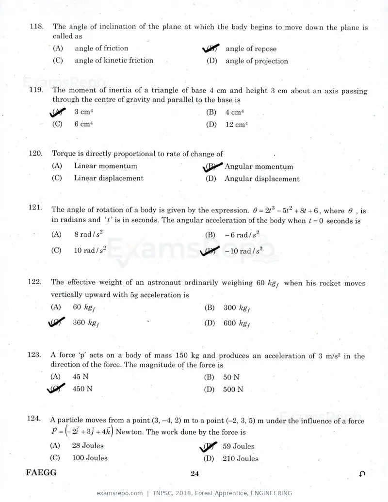 TNPSC 2018 question paper, Forest Apprentice, ENGINEERING, page 23 of 36