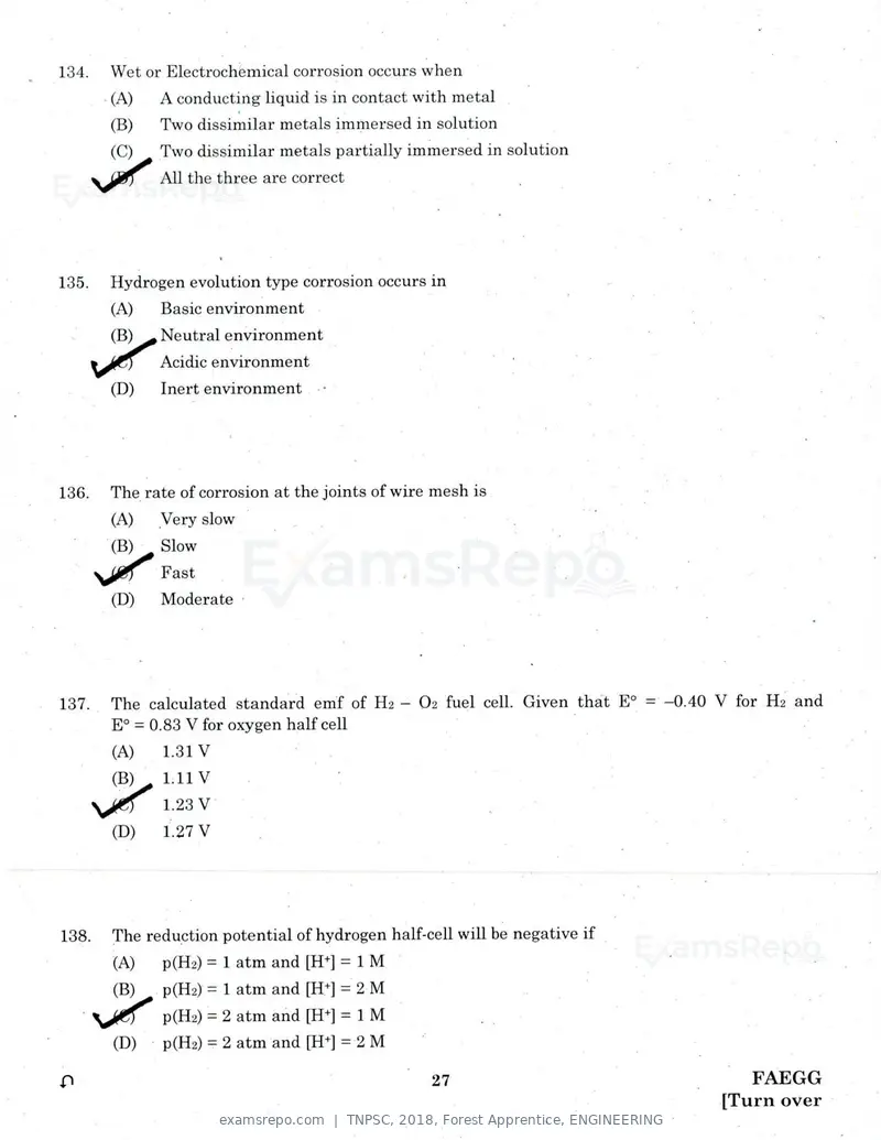 TNPSC 2018 question paper, Forest Apprentice, ENGINEERING, page 26 of 36