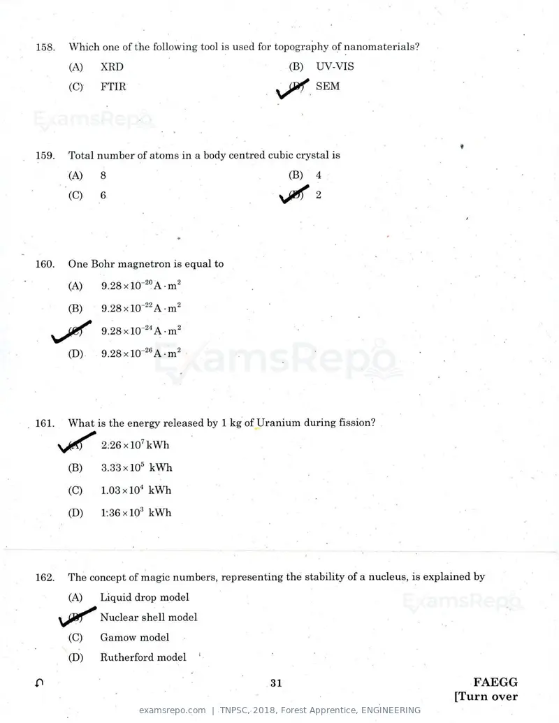 TNPSC 2018 question paper, Forest Apprentice, ENGINEERING, page 30 of 36