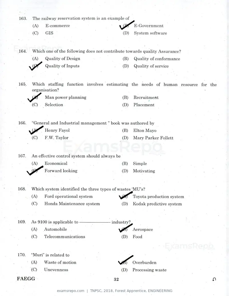 TNPSC 2018 question paper, Forest Apprentice, ENGINEERING, page 31 of 36