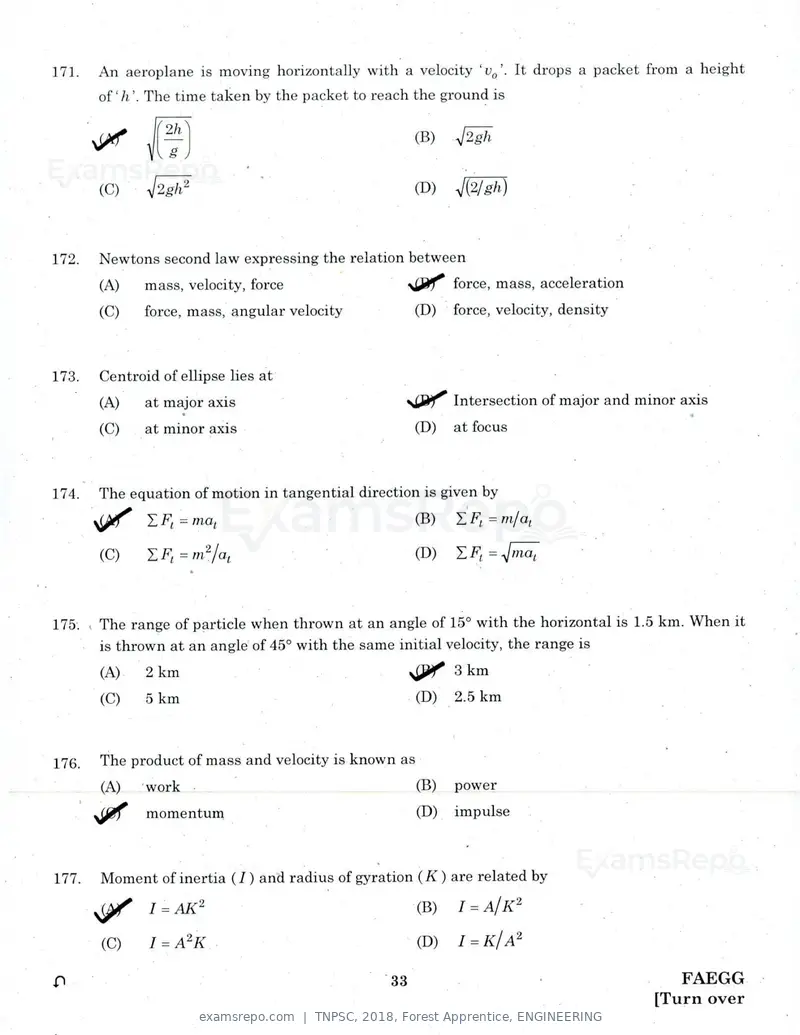TNPSC 2018 question paper, Forest Apprentice, ENGINEERING, page 32 of 36