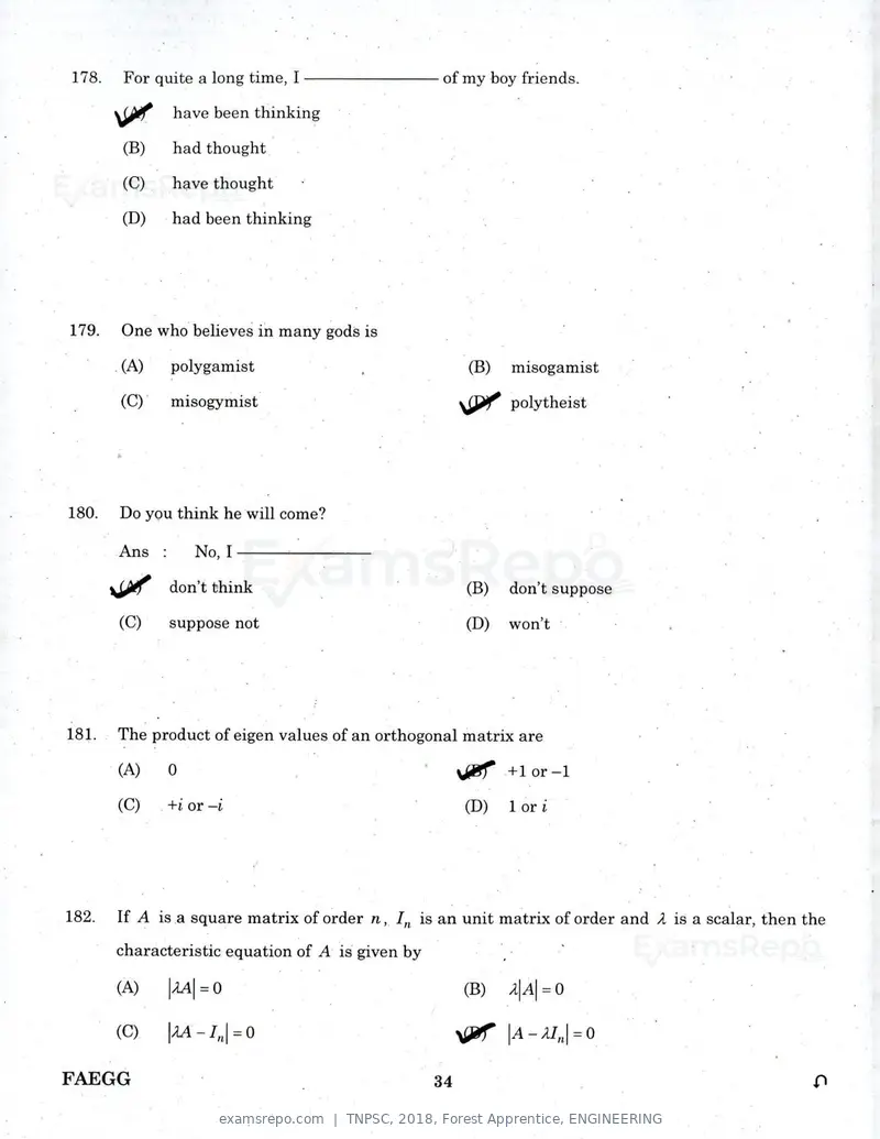 TNPSC 2018 question paper, Forest Apprentice, ENGINEERING, page 33 of 36