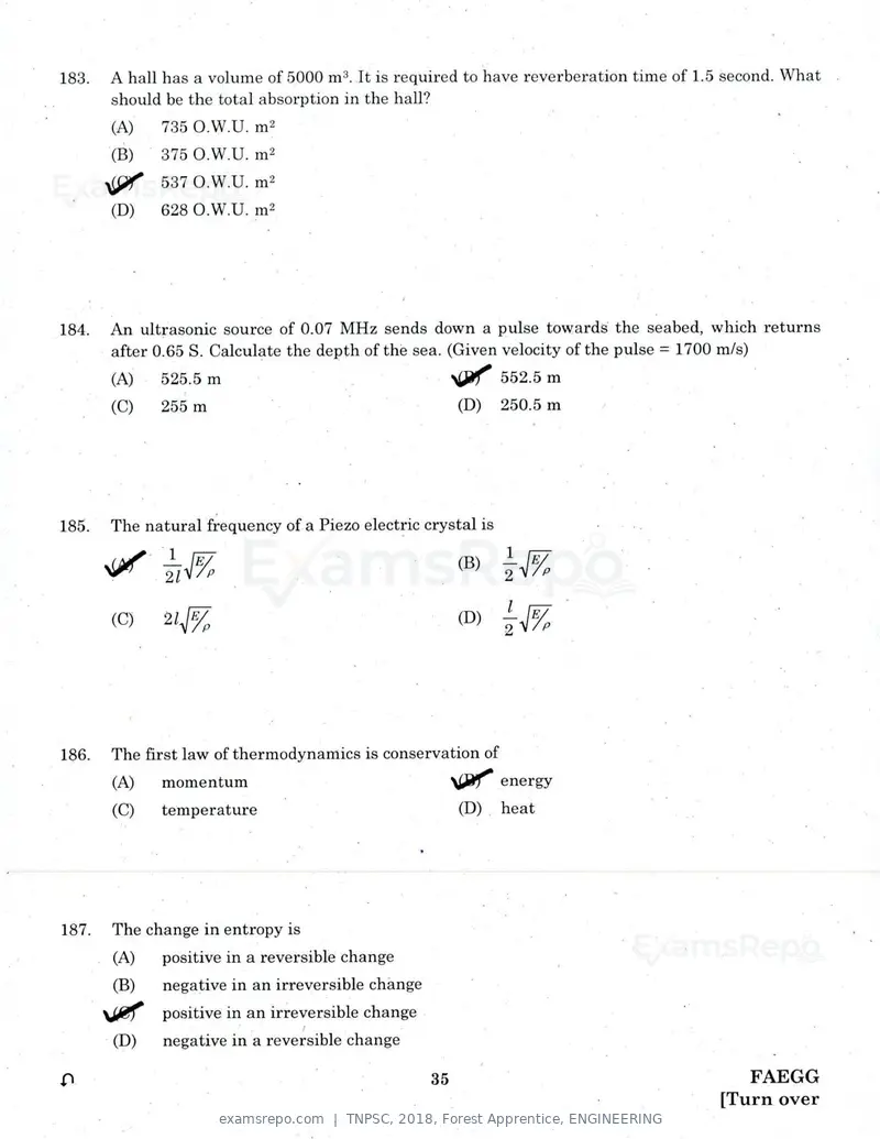TNPSC 2018 question paper, Forest Apprentice, ENGINEERING, page 34 of 36