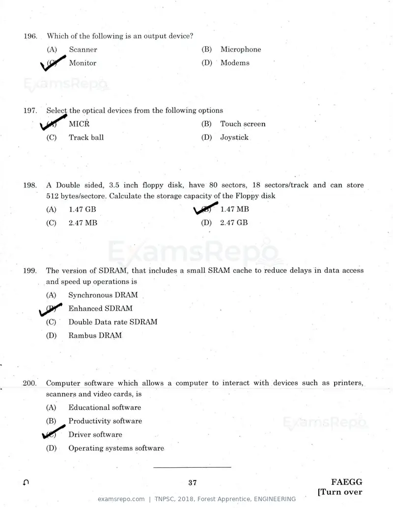 TNPSC 2018 question paper, Forest Apprentice, ENGINEERING, page 36 of 36