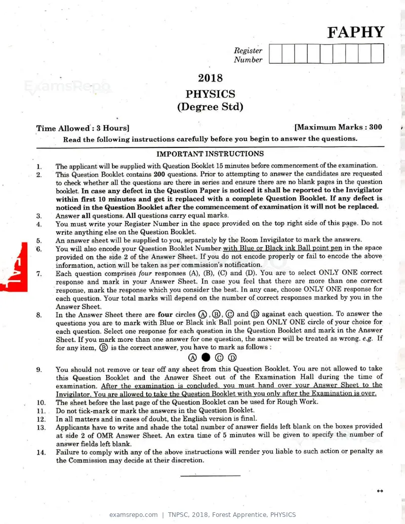 TNPSC 2018 question paper, Forest Apprentice, PHYSICS, page 77 of 77