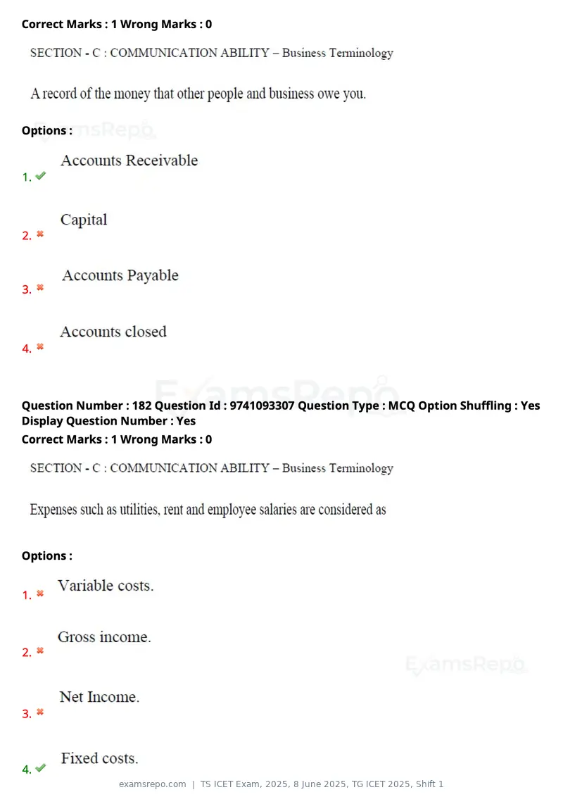 TS ICET Exam 2025 question paper, 8 June 2025, TG ICET 2025, Shift 1, page 131 of 145