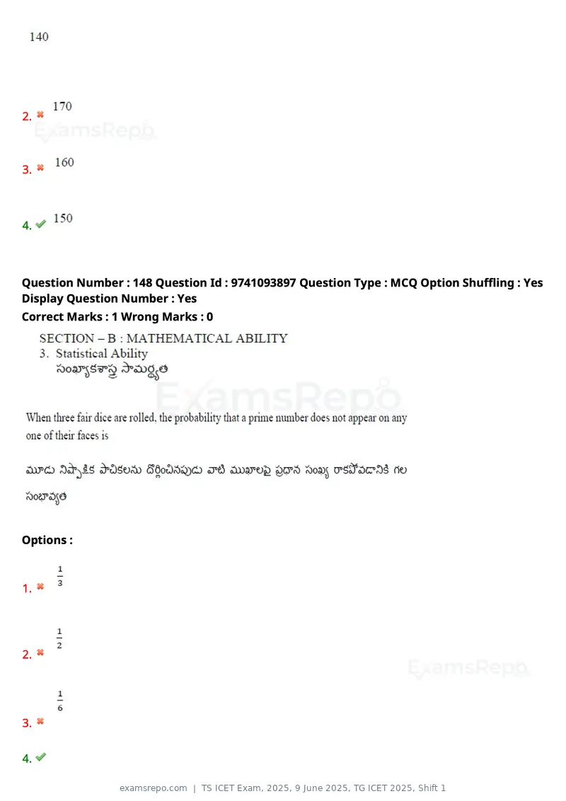 TS ICET Exam 2025 question paper, 9 June 2025, TG ICET 2025, Shift 1, page 111 of 144