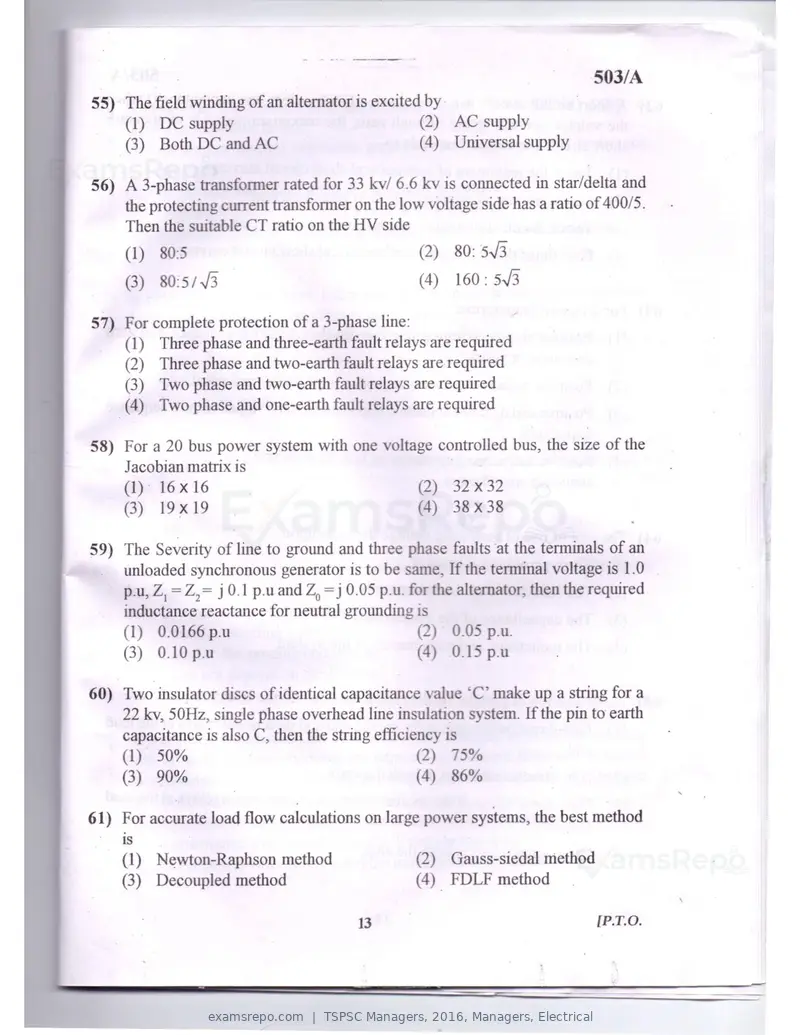 TSPSC Managers 2016 question paper, Managers, Electrical, page 10 of 23