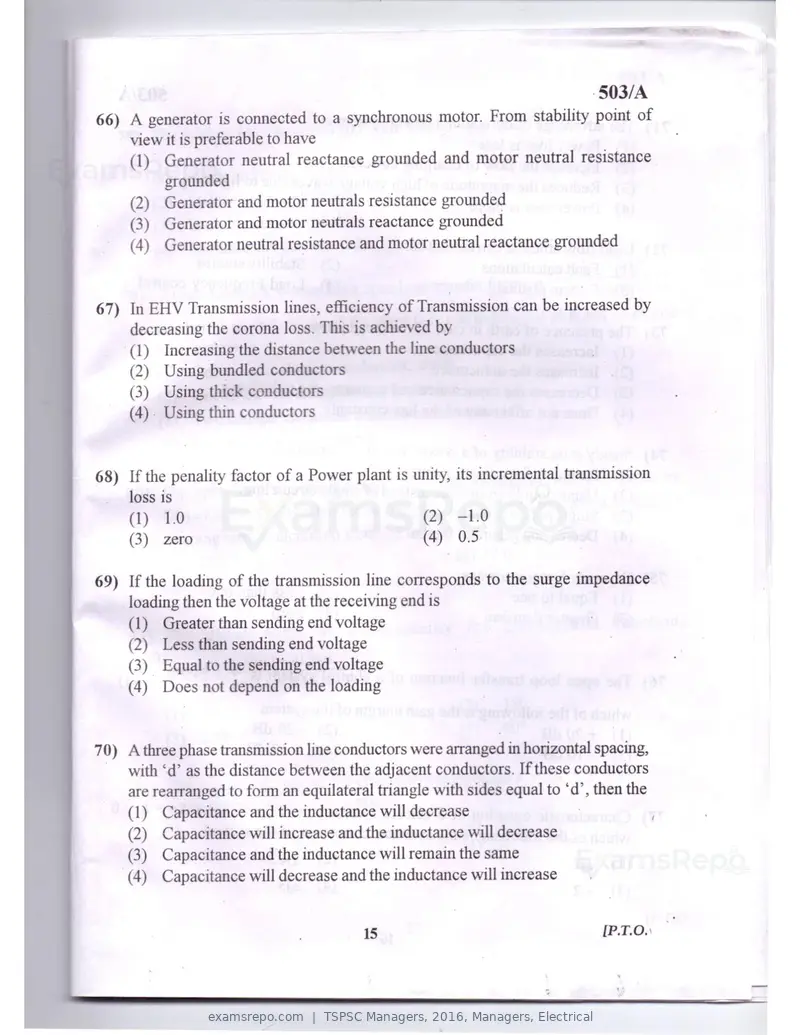TSPSC Managers 2016 question paper, Managers, Electrical, page 12 of 23