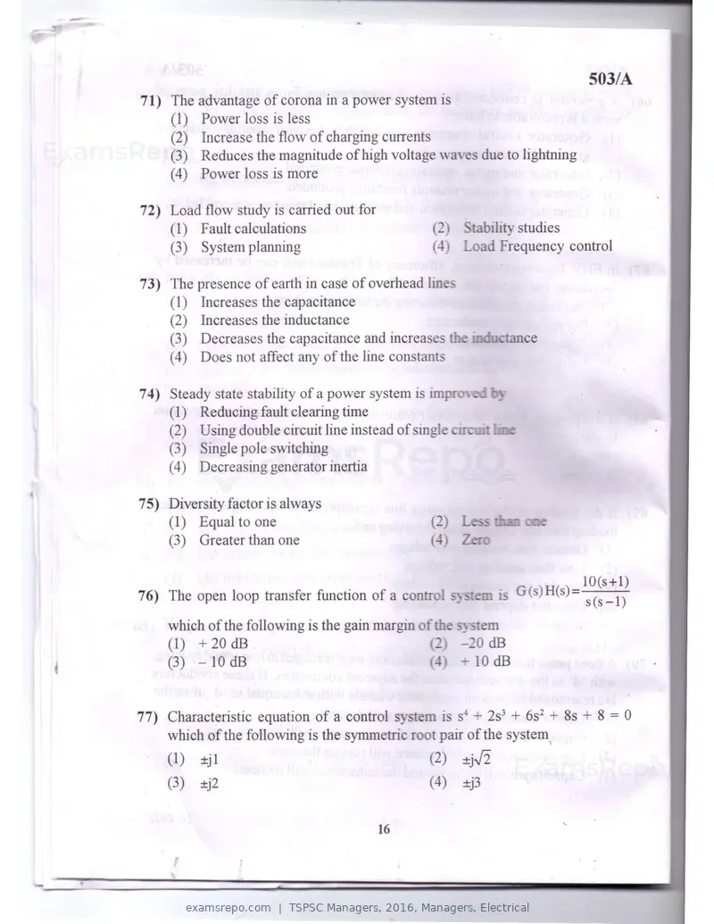 TSPSC Managers 2016 question paper, Managers, Electrical, page 13 of 23