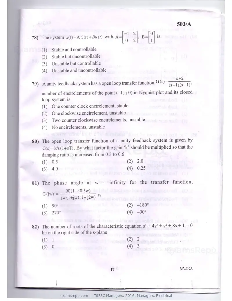 TSPSC Managers 2016 question paper, Managers, Electrical, page 14 of 23