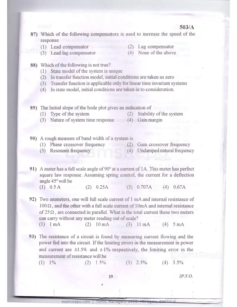 TSPSC Managers 2016 question paper, Managers, Electrical, page 16 of 23