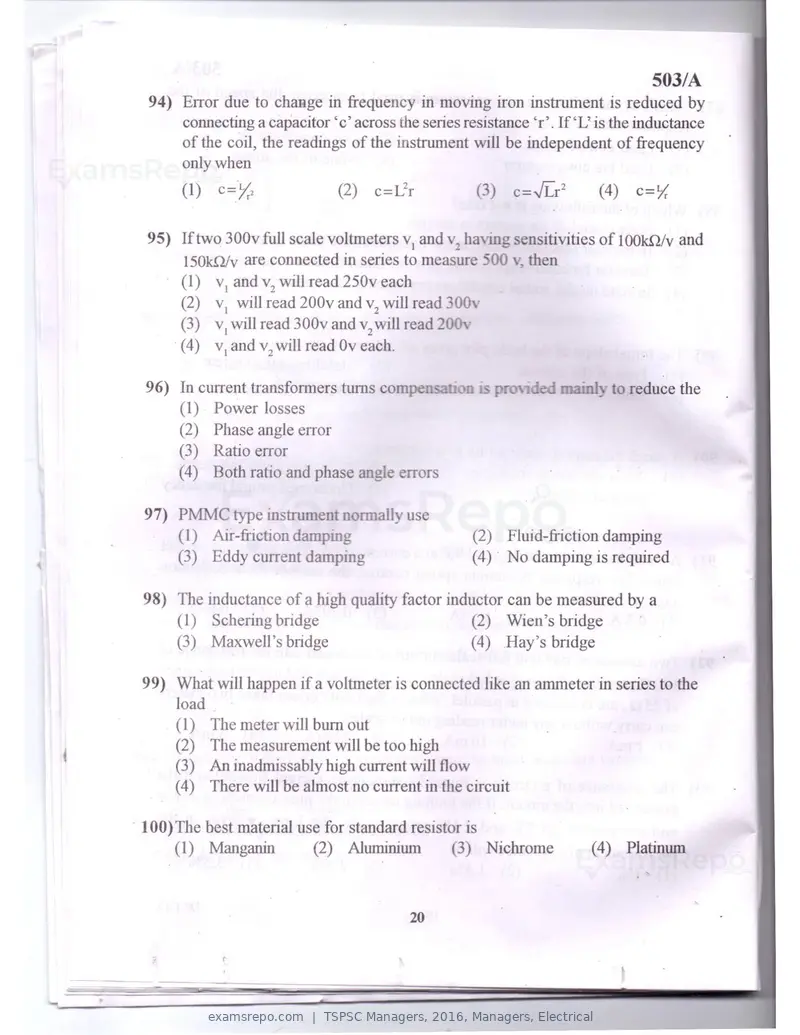 TSPSC Managers 2016 question paper, Managers, Electrical, page 17 of 23