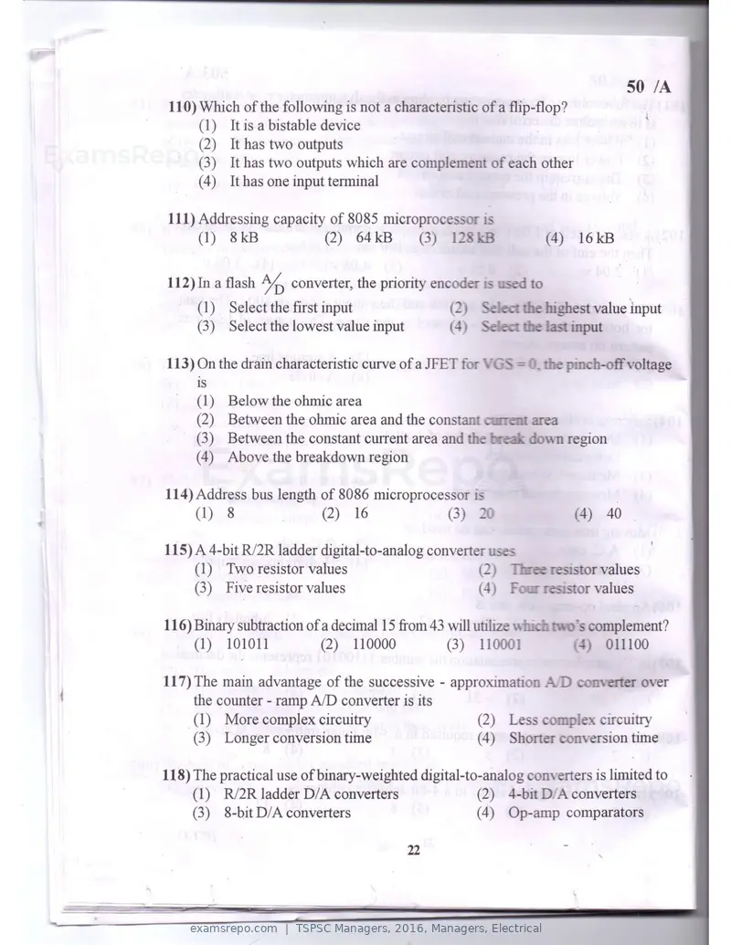 TSPSC Managers 2016 question paper, Managers, Electrical, page 19 of 23