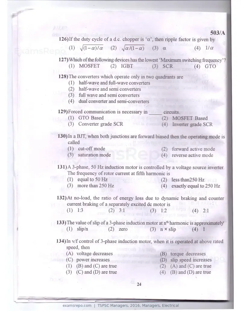 TSPSC Managers 2016 question paper, Managers, Electrical, page 21 of 23