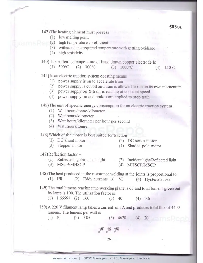 TSPSC Managers 2016 question paper, Managers, Electrical, page 23 of 23