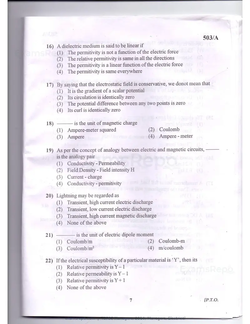 TSPSC Managers 2016 question paper, Managers, Electrical, page 4 of 23