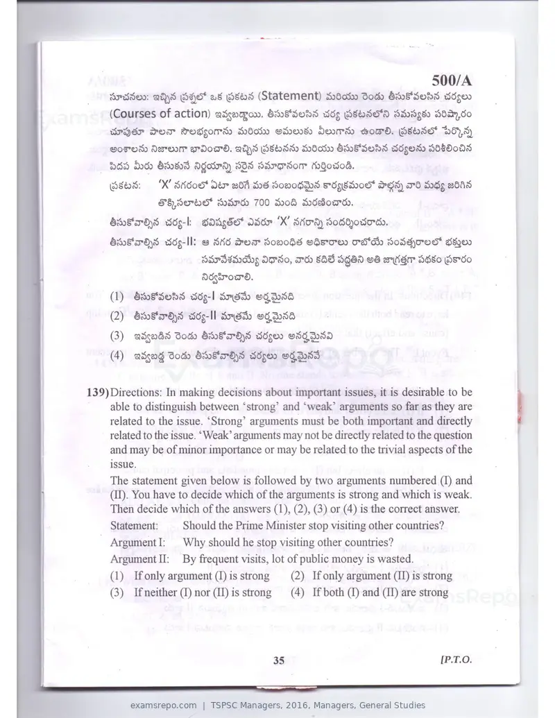 TSPSC Managers 2016 question paper, Managers, General Studies, page 35 of 38