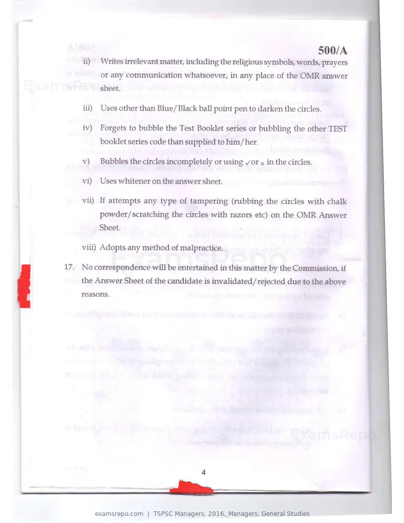TSPSC Managers 2016 question paper, Managers, General Studies, page 4 of 38