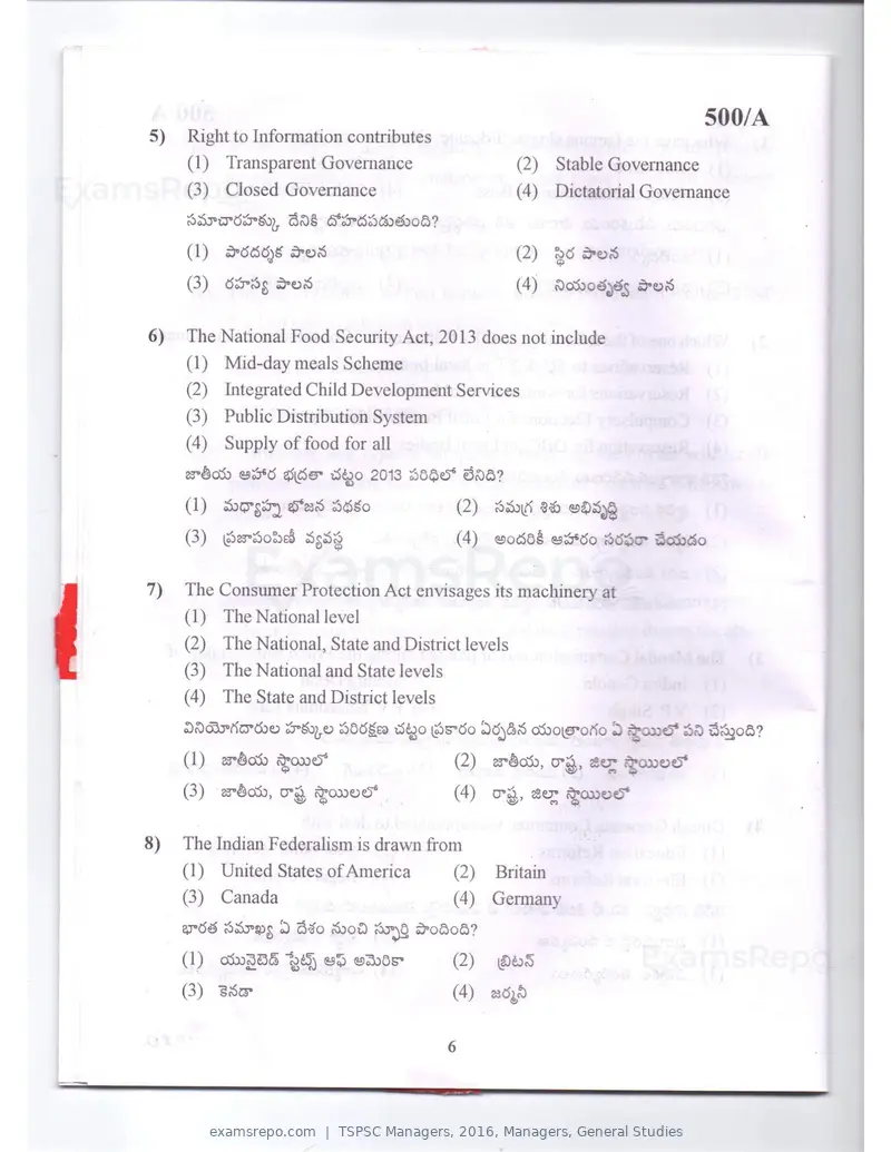 TSPSC Managers 2016 question paper, Managers, General Studies, page 6 of 38