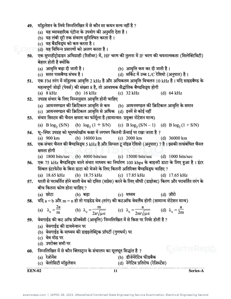 UKPSC AE 2023 question paper, Uttarakhand Combined State Engineering Service Examination, Electrical Engineering Second, page 11 of 32