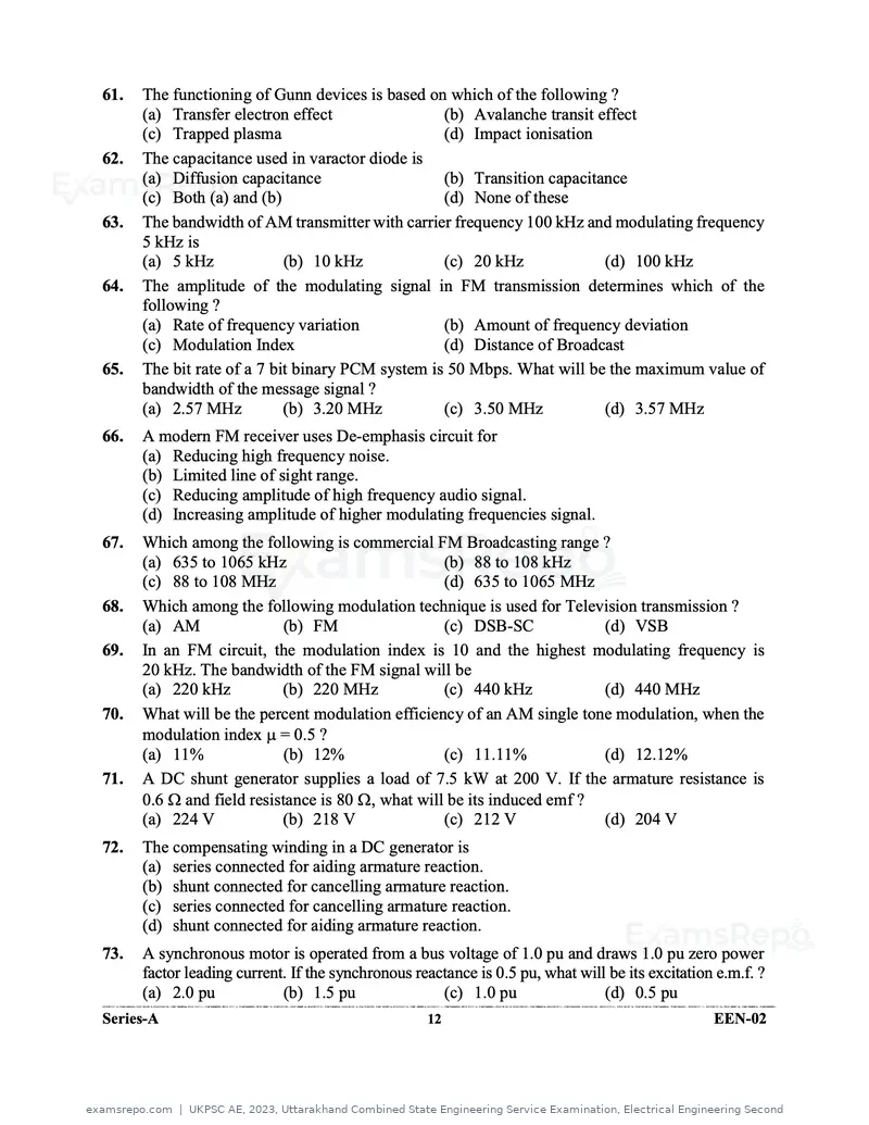 UKPSC AE 2023 question paper, Uttarakhand Combined State Engineering Service Examination, Electrical Engineering Second, page 12 of 32