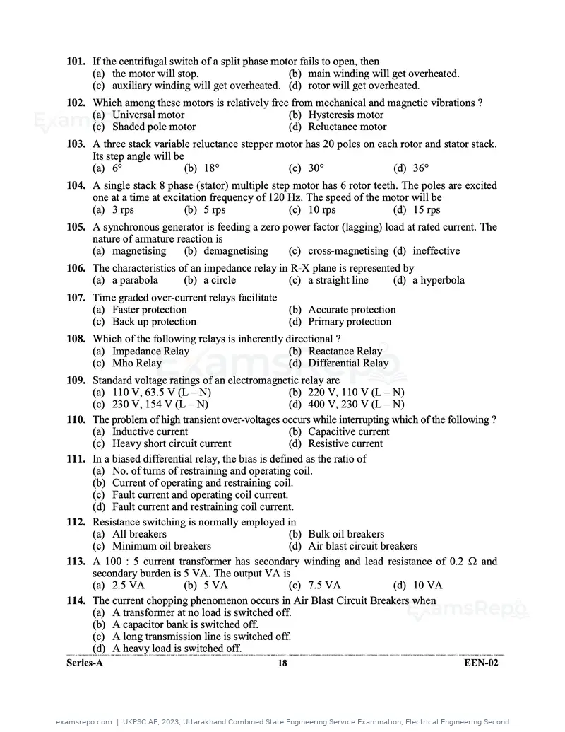 UKPSC AE 2023 question paper, Uttarakhand Combined State Engineering Service Examination, Electrical Engineering Second, page 18 of 32
