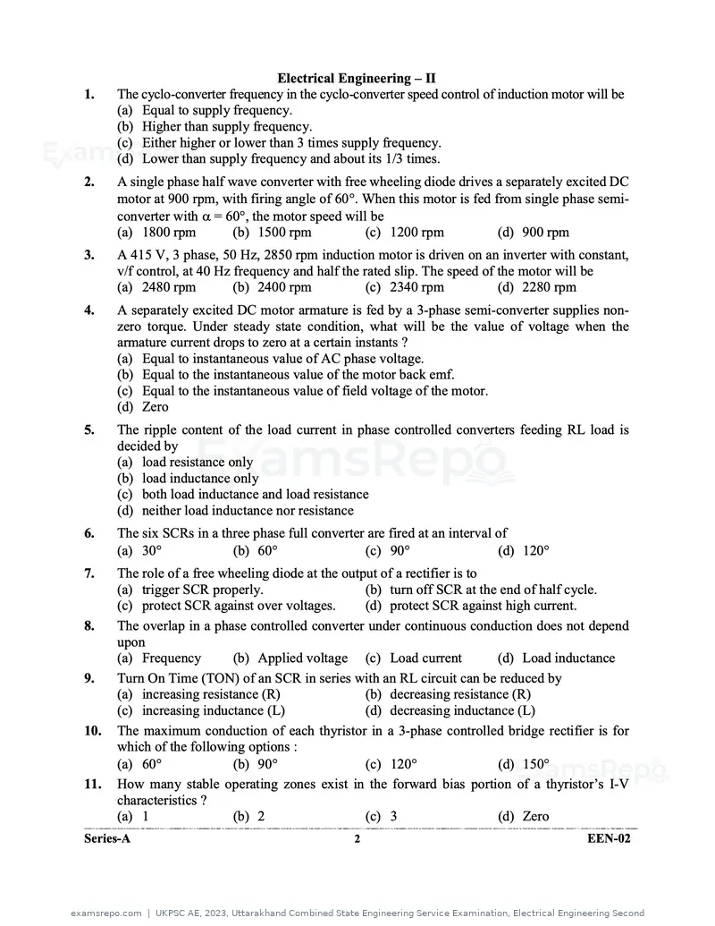 UKPSC AE 2023 question paper, Uttarakhand Combined State Engineering Service Examination, Electrical Engineering Second, page 2 of 32