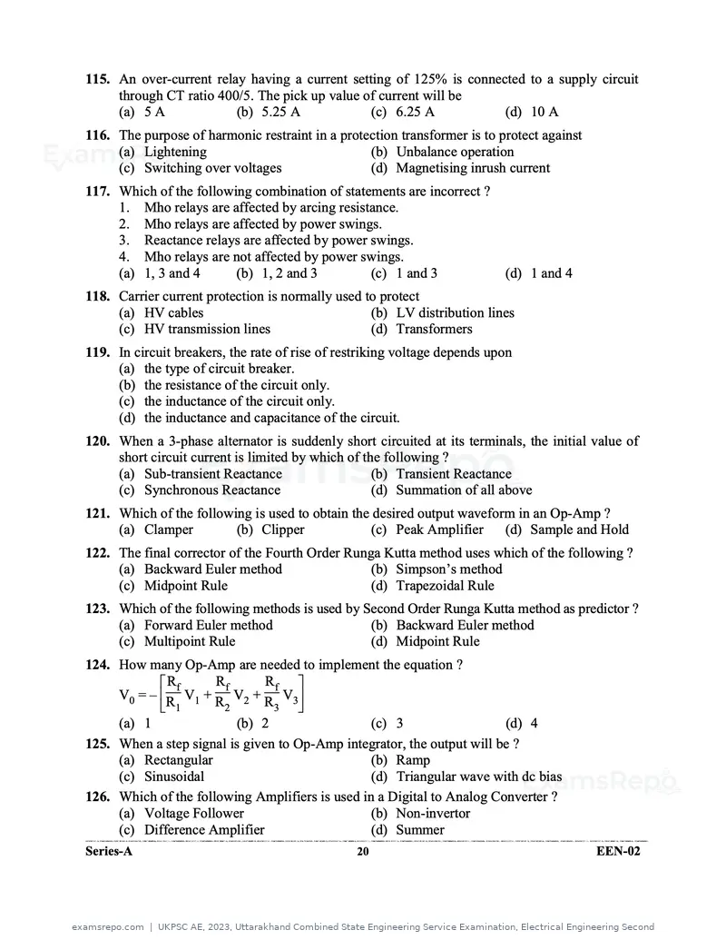 UKPSC AE 2023 question paper, Uttarakhand Combined State Engineering Service Examination, Electrical Engineering Second, page 20 of 32