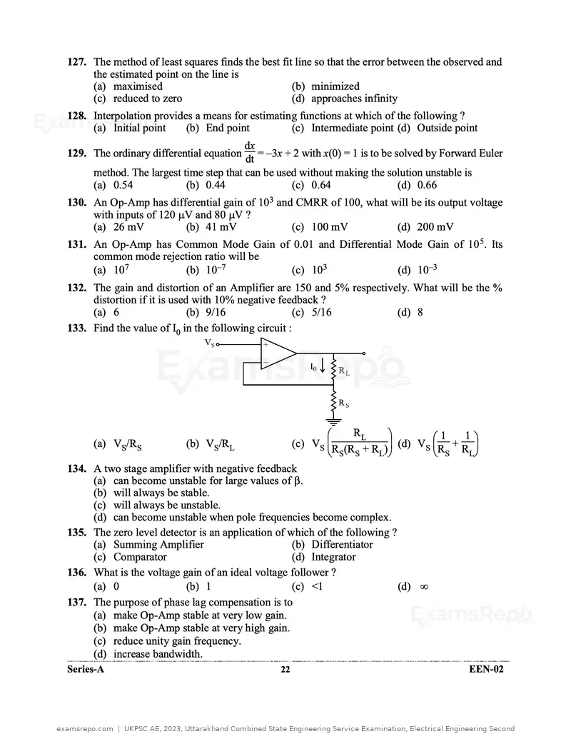 UKPSC AE 2023 question paper, Uttarakhand Combined State Engineering Service Examination, Electrical Engineering Second, page 22 of 32