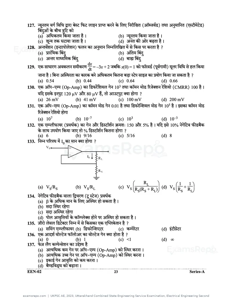 UKPSC AE 2023 question paper, Uttarakhand Combined State Engineering Service Examination, Electrical Engineering Second, page 23 of 32