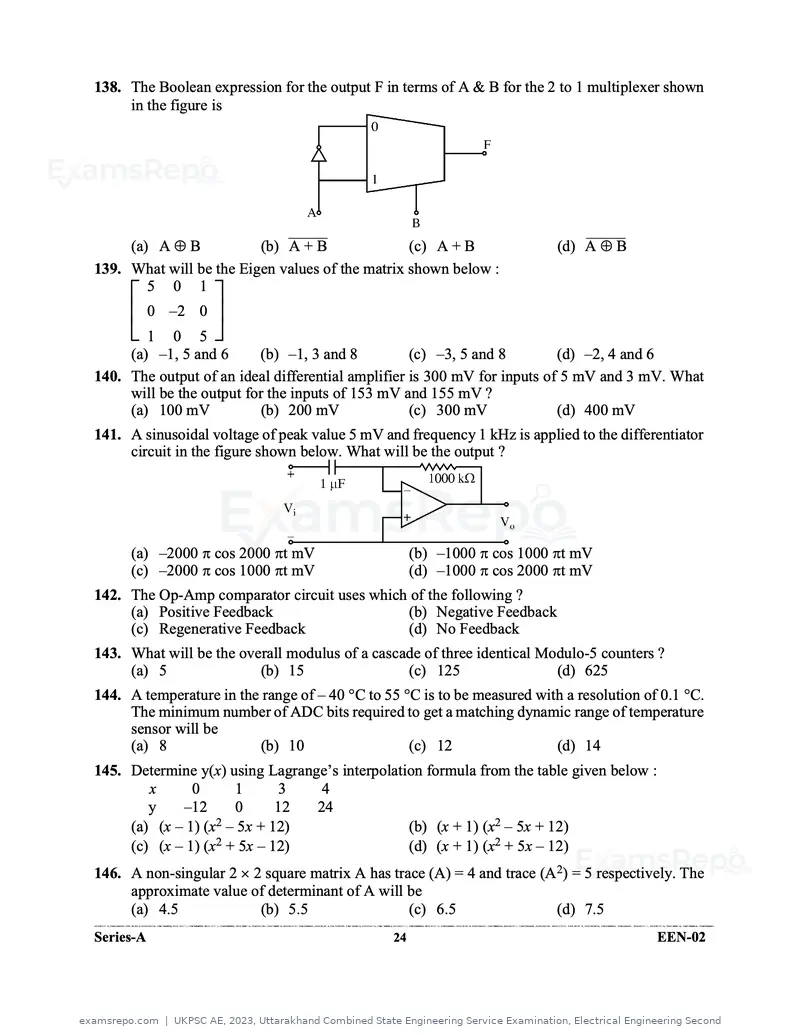 UKPSC AE 2023 question paper, Uttarakhand Combined State Engineering Service Examination, Electrical Engineering Second, page 24 of 32