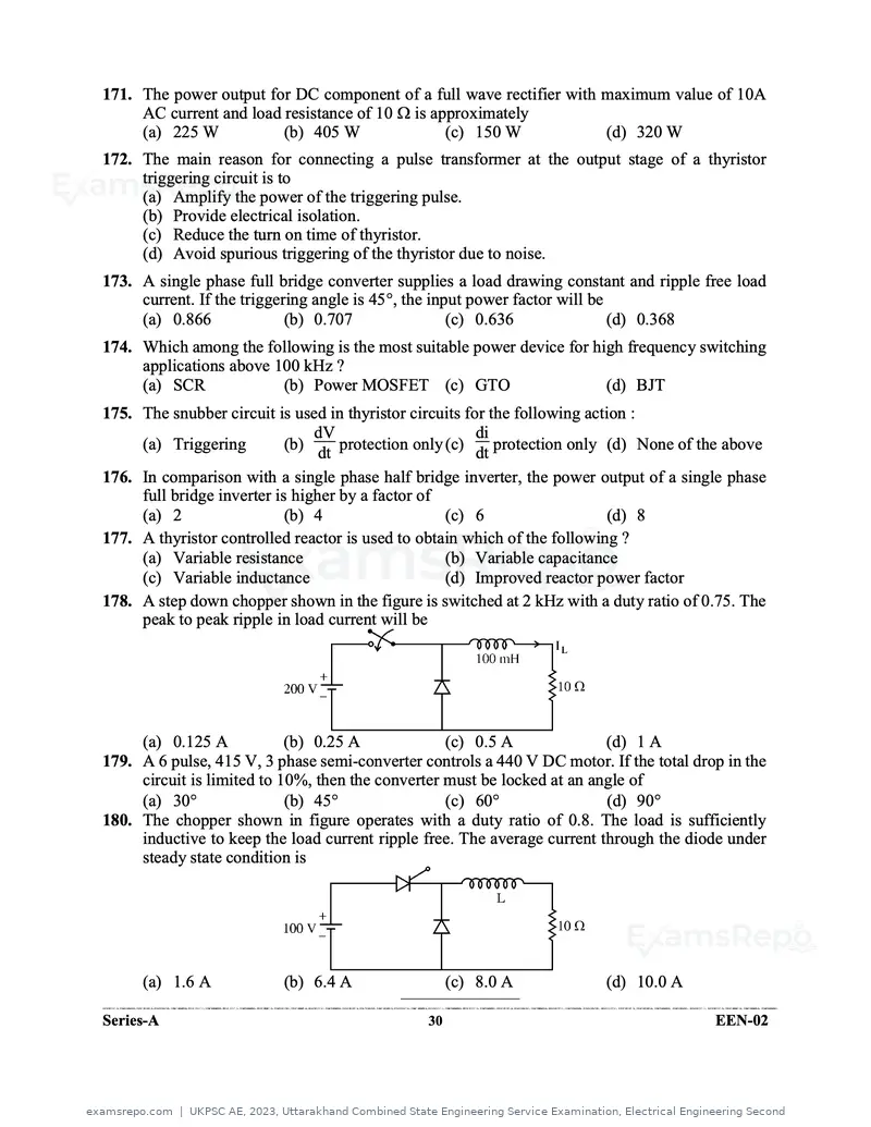 UKPSC AE 2023 question paper, Uttarakhand Combined State Engineering Service Examination, Electrical Engineering Second, page 30 of 32