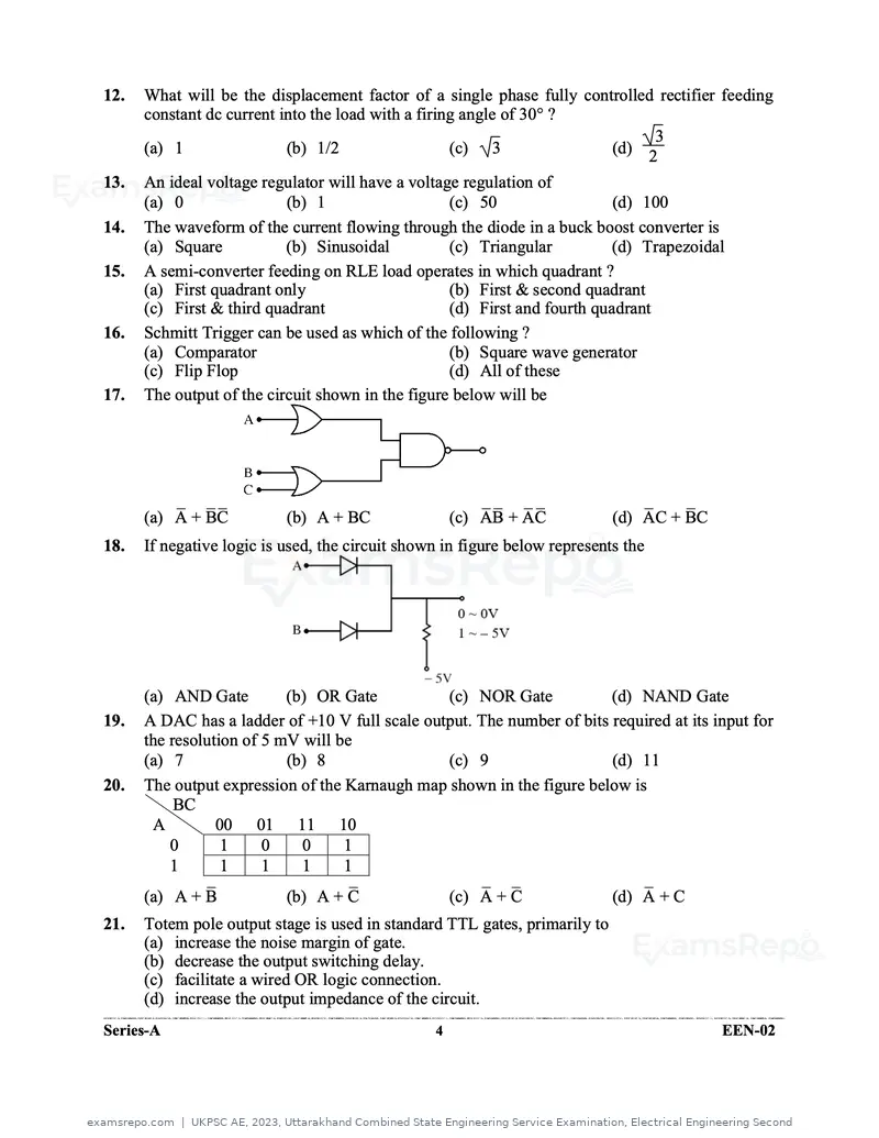 UKPSC AE 2023 question paper, Uttarakhand Combined State Engineering Service Examination, Electrical Engineering Second, page 4 of 32