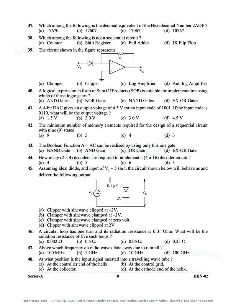 UKPSC AE 2023 question paper, Uttarakhand Combined State Engineering Service Examination, Electrical Engineering Second, page 8 of 32