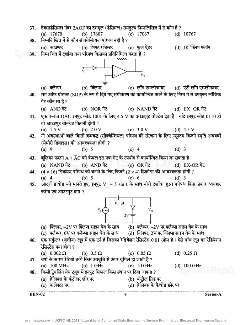 UKPSC AE 2023 question paper, Uttarakhand Combined State Engineering Service Examination, Electrical Engineering Second, page 9 of 32