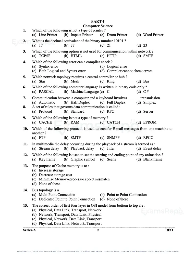 UKPSC Data Entry Operator 2023 question paper, Data Entry Operator, Uttarakhand Public Service Commission, Exam, COMPUTER SCIENCE & GENERAL STUDIES RELATED TO UTTARAKHAND, page 2 of 32