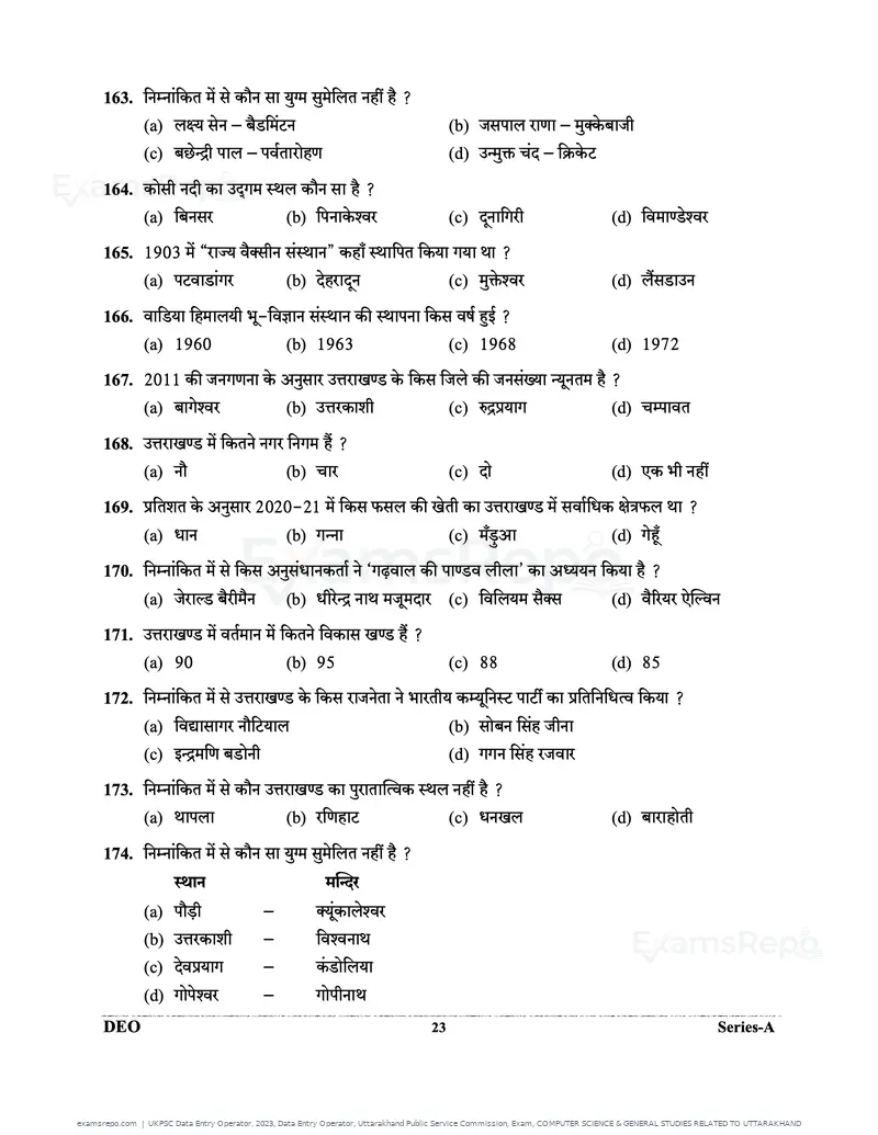 UKPSC Data Entry Operator 2023 question paper, Data Entry Operator, Uttarakhand Public Service Commission, Exam, COMPUTER SCIENCE & GENERAL STUDIES RELATED TO UTTARAKHAND, page 23 of 32