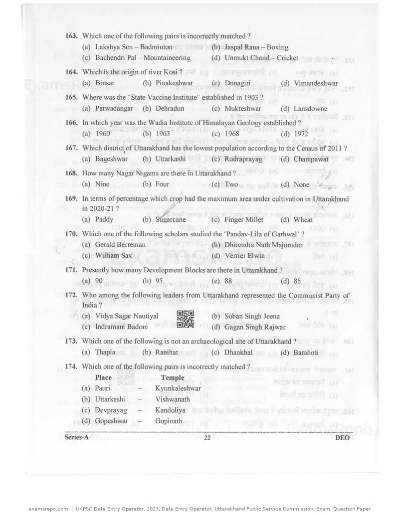 UKPSC Data Entry Operator 2023 question paper, Data Entry Operator, Uttarakhand Public Service Commission, Exam, Question Paper, page 21 of 26