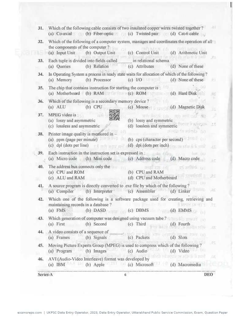 UKPSC Data Entry Operator 2023 question paper, Data Entry Operator, Uttarakhand Public Service Commission, Exam, Question Paper, page 5 of 26