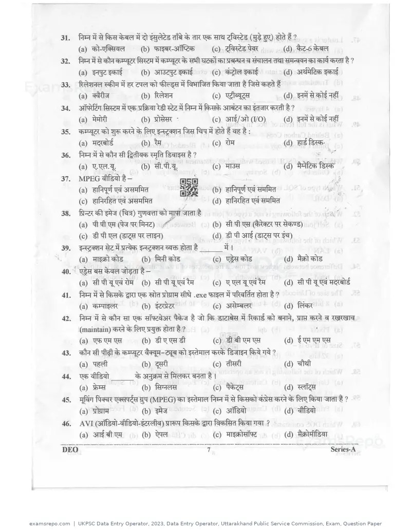 UKPSC Data Entry Operator 2023 question paper, Data Entry Operator, Uttarakhand Public Service Commission, Exam, Question Paper, page 6 of 26