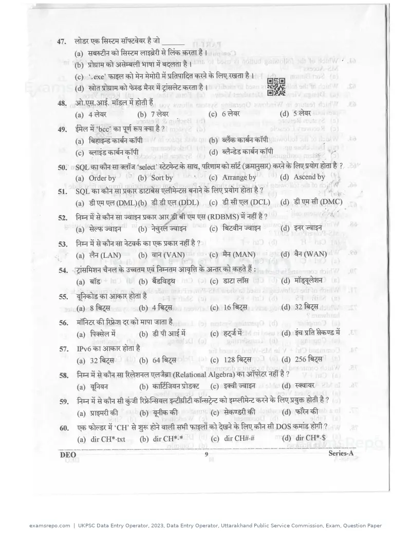 UKPSC Data Entry Operator 2023 question paper, Data Entry Operator, Uttarakhand Public Service Commission, Exam, Question Paper, page 8 of 26