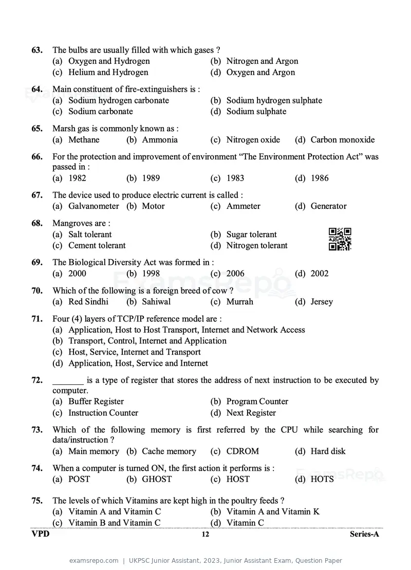UKPSC Junior Assistant 2023 question paper, Junior Assistant Exam, Question Paper, page 12 of 16