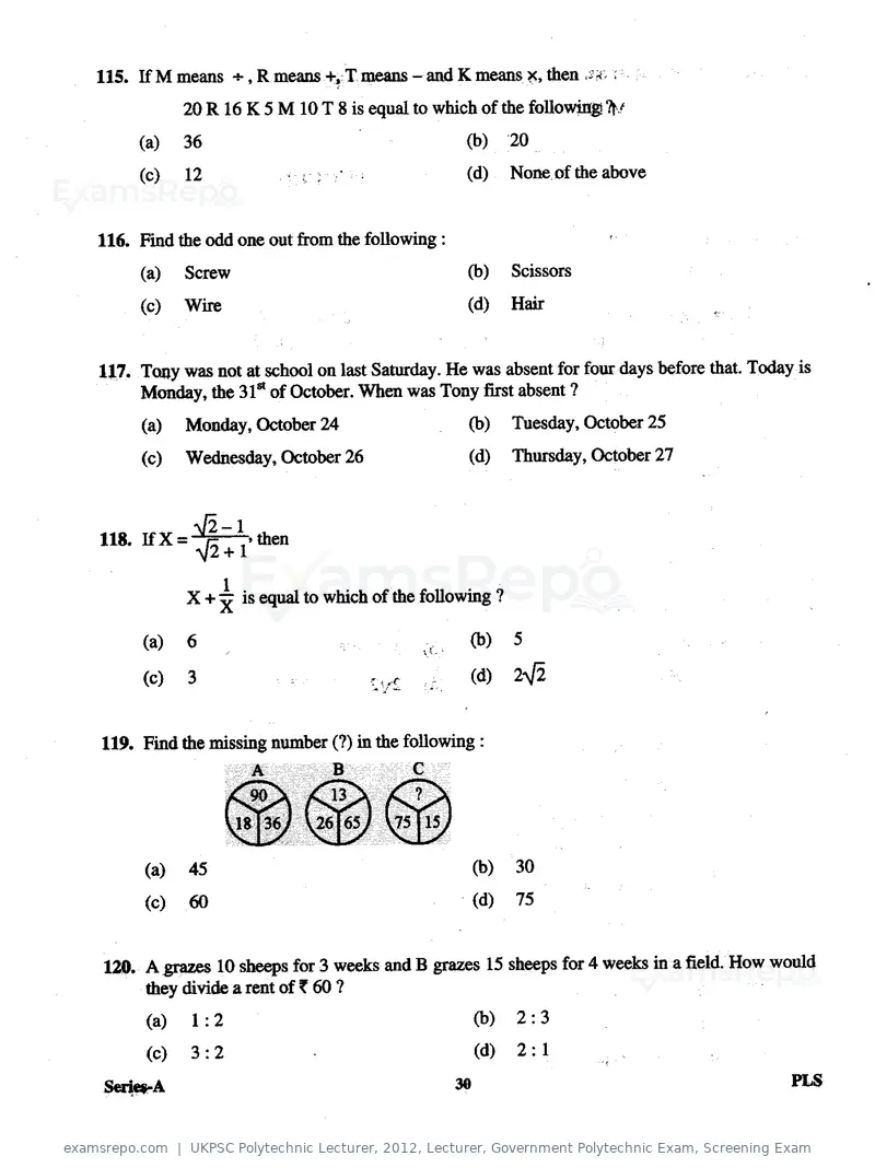 UKPSC Polytechnic Lecturer 2012 question paper, Lecturer, Government Polytechnic Exam, Screening Exam, page 30 of 40