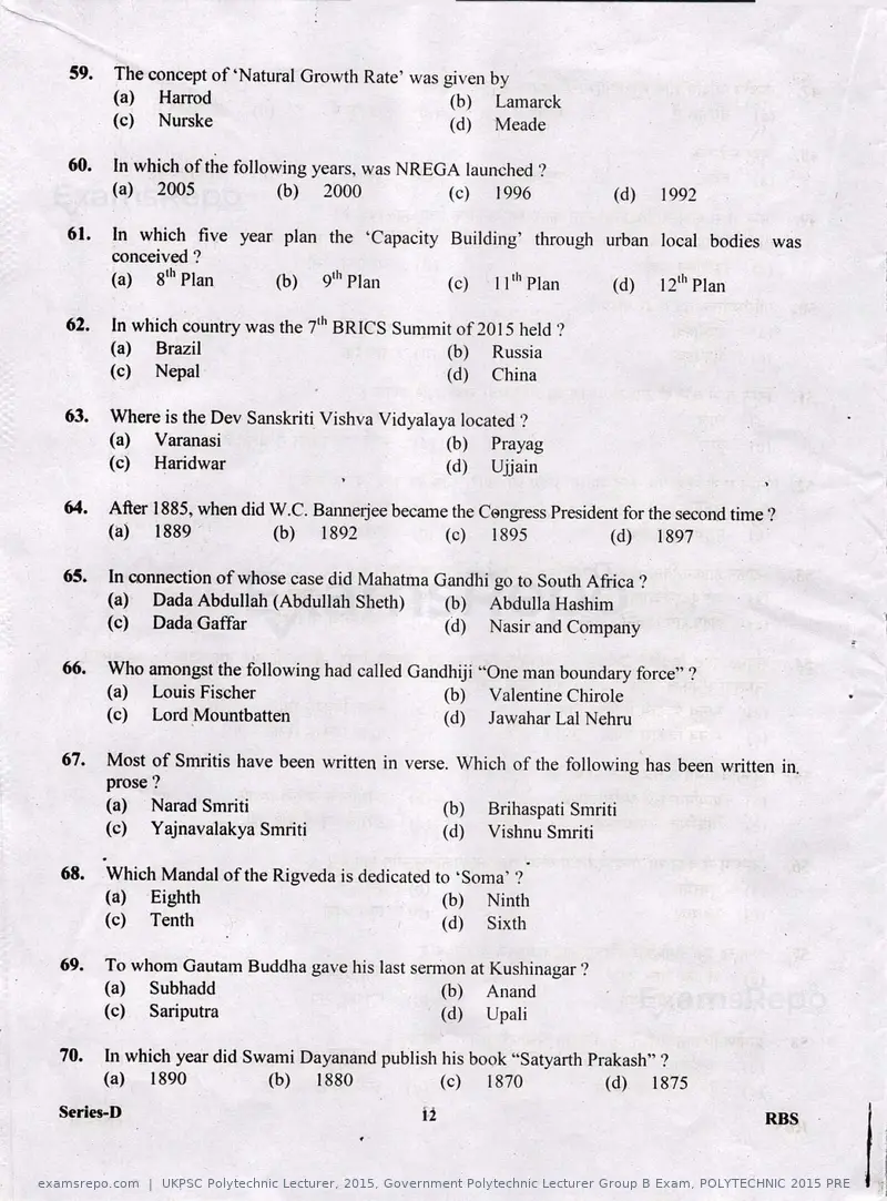 UKPSC Polytechnic Lecturer 2015 question paper, Government Polytechnic Lecturer Group B Exam, POLYTECHNIC 2015 PRE, page 12 of 32